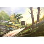 Framed pastel on paper of a rural scene signed Esprita, 45 x 33 cm. Not available for in-house P&P