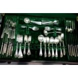 Leather topped table canteen of silver plated cutlery, 102 pieces to include Mappin and Webb