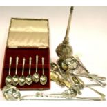 Quantity of silver plate and silver items including metal vermouth dropper, white metal wrythen