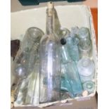 Selection of vintage coloured and other glass bottles. Not available for in-house P&P