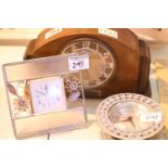 Oak cased mantel clock and two other clocks. Not available for in-house P&P
