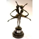 Bronze Art Deco style dancing figurines group, H: 35 cm, signed Aldo Vitaleh. P&P Group 3 (£25+VAT