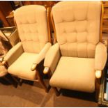 Two wooden framed high back upholstered seats. Not available for in-house P&P