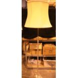 Stainless steel floor lamp with large cream shade. Not available for in-house P&P