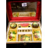 Hand painted fitted sewing box c1900 with interior painted lids. P&P Group 3 (£25+VAT for the