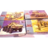 Four Hasegawa 1:72 scale plastic kits, German military vehicles and figures. P&P Group 1 (£14+VAT