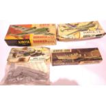 Four vintage Airfix kits; 1:72 Dornier ME110, Westland Whirlwind and 1:600 scale ship H.M.S Cossack.