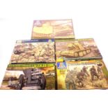 Three Italeri 1:72 scale plastic kits; German Military vehicles and figures and two ACE kits. P&P