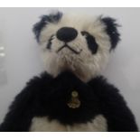 Teddy Hermann Panda and Hermann brooch. P&P Group 2 (£18+VAT for the first lot and £3+VAT for