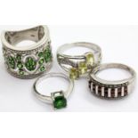 Four silver assorted stone set rings. P&P Group 1 (£14+VAT for the first lot and £1+VAT for