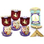 Seven silver gilt and enamelled Masonic jewels including West Lancashire. P&P Group 1 (£14+VAT for