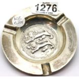 800 silver ashtray with relief of two lion armorial, D: 11 cm, 63g. P&P Group 1 (£14+VAT for the