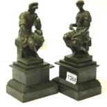 Pair of bronze figures after Michelangelo's Giuliano and Lorenzo de Medici, on stepped slate