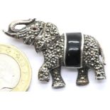 Silver, marcasite and enamel elephant brooch. P&P Group 1 (£14+VAT for the first lot and £1+VAT