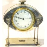 Arts and Crafts silver plated mantel clock surround in the Liberty style, H: 21 cm, clock
