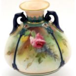 Small Royal Worcester Hadleys two handled Roses vase. P&P Group 1 (£14+VAT for the first lot and £