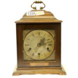 Large Smiths walnut cased westminster chime mantel clock with pendulum and key, with John Sommers