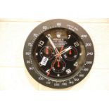 Dealers point of sale wall clock, Oyster perpetual, sweeping second hand, black bezel, black dial.