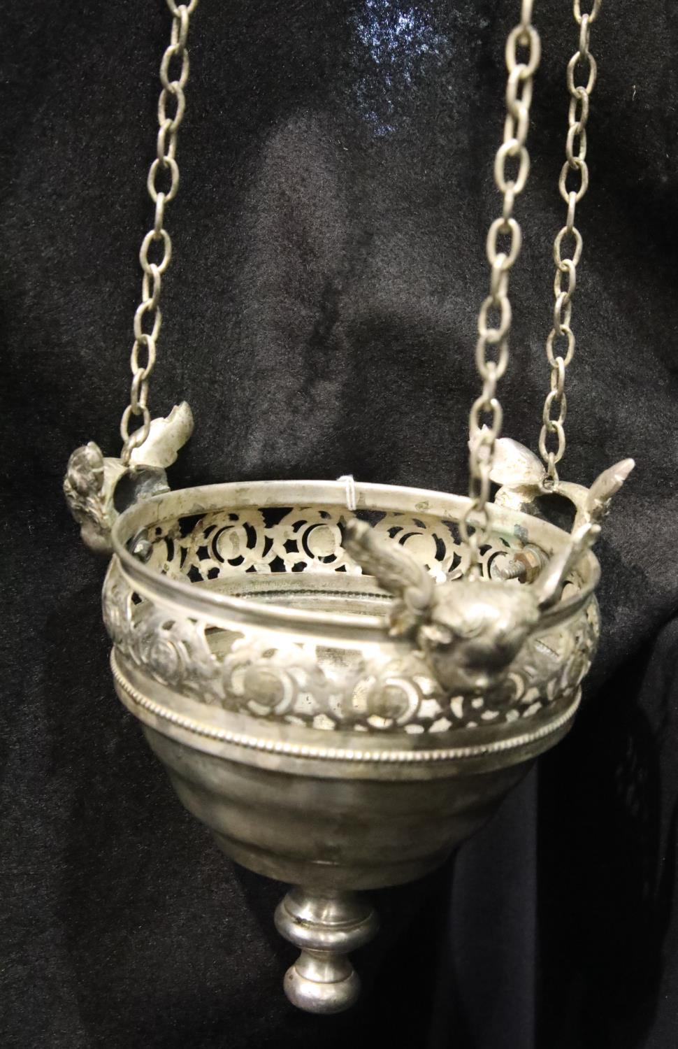 Edwardian silver plated incense burner, drop L: 89 cm. P&P Group 2 (£18+VAT for the first lot and £ - Image 2 of 3
