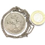 Silver vintage 35mm diameter St Christopher and chain. P&P Group 1 (£14+VAT for the first lot and £