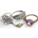 Four silver assorted stone set rings. P&P Group 1 (£14+VAT for the first lot and £1+VAT for