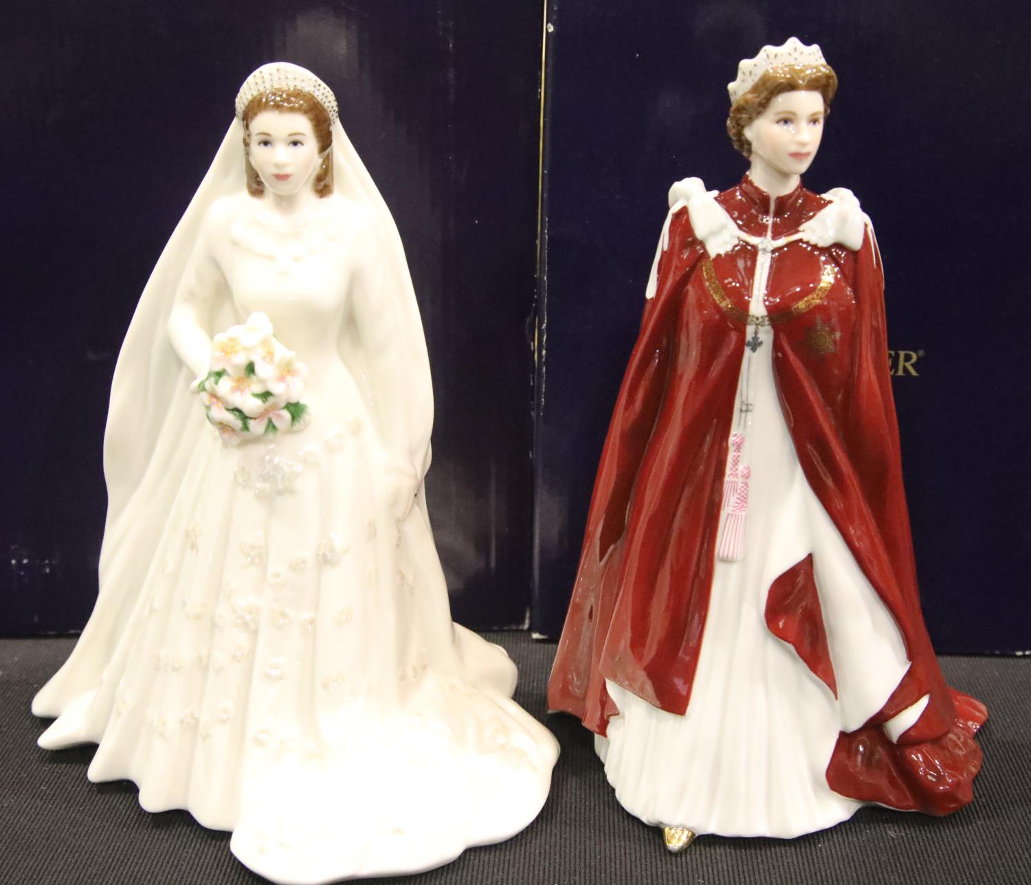 Two Royal Worcester figures of The Queen, both boxed. P&P Group 3 (£25+VAT for the first lot and £