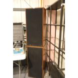 Large pair of un-named teak framed speakers. Not available for in-house P&P