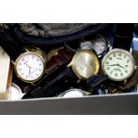 Box of mixed wristwatches and a bronze mounted church collection purse. P&P Group 2 (£18+VAT for the