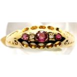 Ladies antique 18ct gold, ruby and diamond ring, size N, 1.7g. P&P Group 1 (£14+VAT for the first