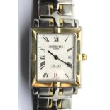 Gents Raymond Weil steel and 18ct gold Parsifal oblong wristwatch. P&P Group 1 (£14+VAT for the