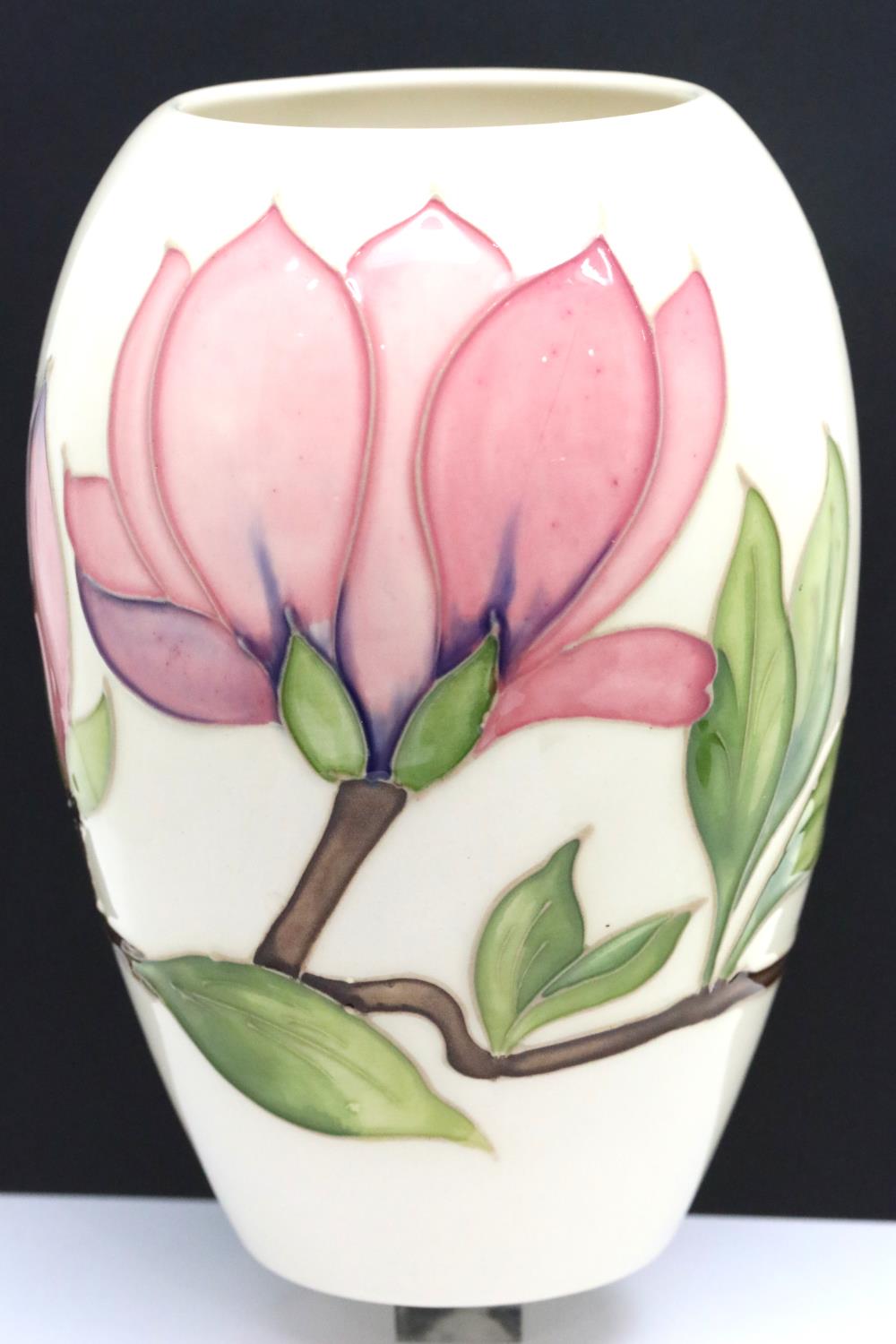 Large Moorcroft Pink Magnolia vase, H: 18 cm. P&P Group 3 (£25+VAT for the first lot and £5+VAT - Image 2 of 3