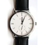 Ornake gents new boxed wristwatch, silver and white on a leather strap with Japanese Miyota