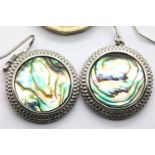Silver abalone shell drop earrings. P&P Group 1 (£14+VAT for the first lot and £1+VAT for subsequent