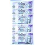 Five Queen Mothers 100th Birthday £20 notes. P&P Group 1 (£14+VAT for the first lot and £1+VAT for