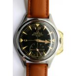 Omega Seamaster 30 mm gents watch in stainless steel, black dial and gold markers on a leather