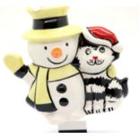 Lorna Bailey Snowman cat, H: 11 cm. P&P Group 2 (£18+VAT for the first lot and £3+VAT for subsequent