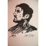 Harold Riley original ink drawing of Jon Christoff, one of six commissioned by the opera singer