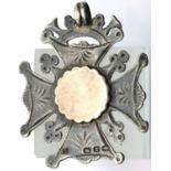 Silver antique watch fob medal with gold washed vacant cartouche. P&P Group 1 (£14+VAT for the first