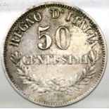 1863 Italian 50 Centimisi. P&P Group 1 (£14+VAT for the first lot and £1+VAT for subsequent lots)