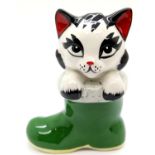 Lorna Bailey cat in boot, H: 14 cm. P&P Group 2 (£18+VAT for the first lot and £3+VAT for subsequent