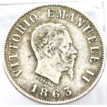 1863 Silver Italian 50 Centesimi. P&P Group 1 (£14+VAT for the first lot and £1+VAT for subsequent