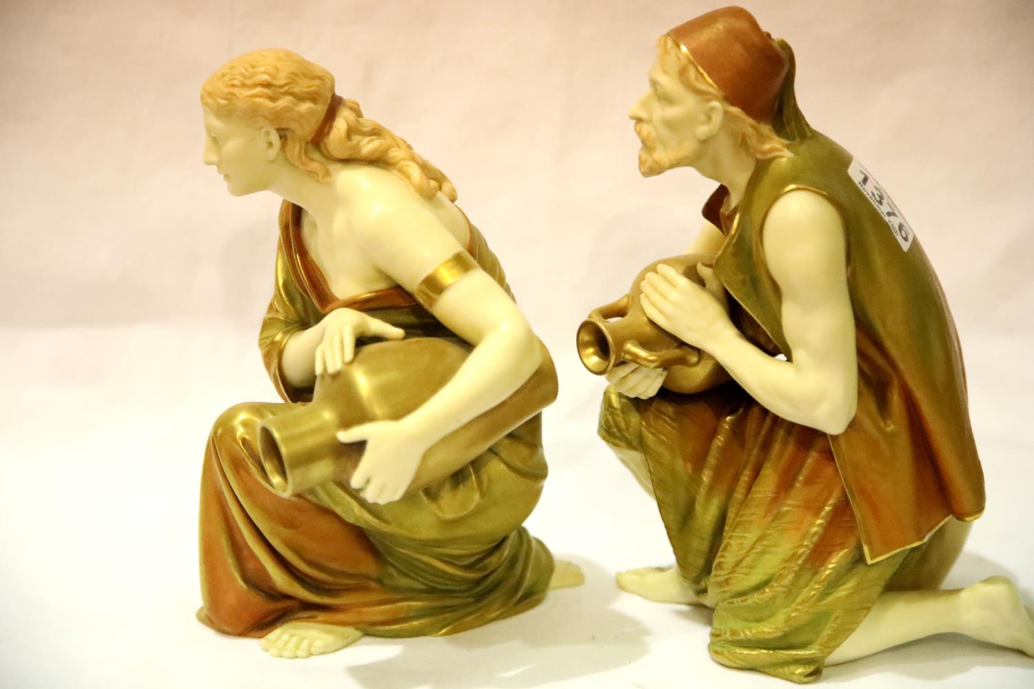A pair of Royal Worcester figures of water carriers, after James Hadley, H: 25 cm, no visible chips, - Image 2 of 6
