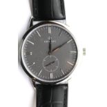 Ornake gents new boxed wristwatch, silver and black on a leather strap with Japanese Miyota