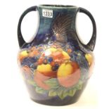 Very large Moorcroft Blue Finches two handled vase, H: 38 cm. Not available for in-house P&P