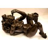 Contemporary modernist bronzed sculpture of a recumbent nude female, L: 45 cm. P&P Group 3 (£25+