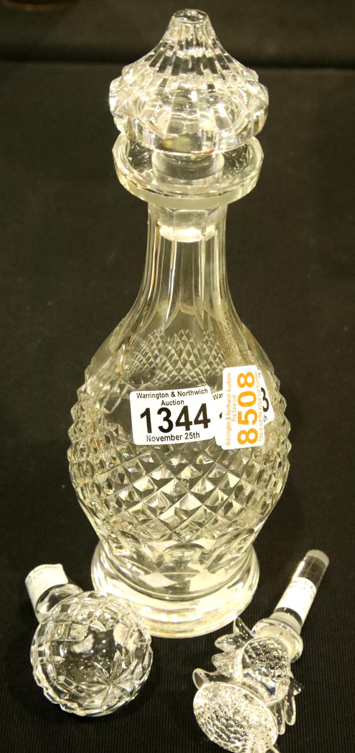 Waterford Crystal Colleen design wine decanter with matching stopper, H: 34 cm with two further