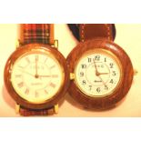 Two Torq ladies wristwatches with polished wood bezels, tartan and leather straps. P&P Group 1 (£