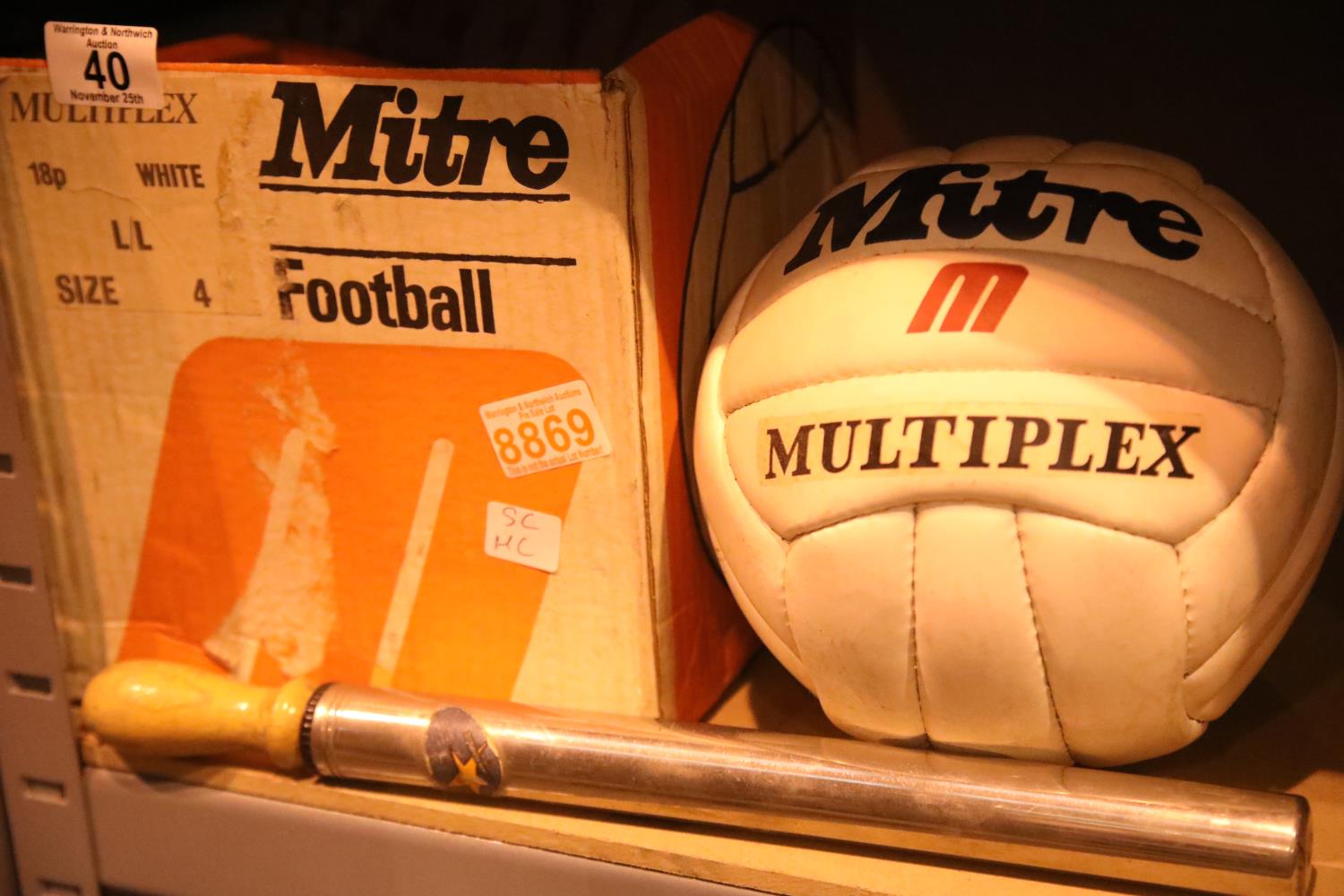 Mitre Multiplex size 4 white football, boxed with pump. Not available for in-house P&P