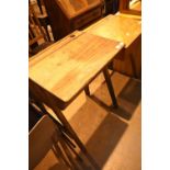 Child's lidded oak school desk with inkwell. Not available for in-house P&P