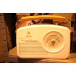 Cream GPO Rydell retro portable four band analogue radio, MW/LW/SW/FM with retro dial face, boxed.